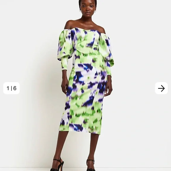 Green printed Bardot MIDI dress Green printed Bardot MIDI dress
